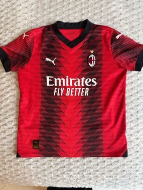 Puma Red and Black V‑Neck Soccer Jersey